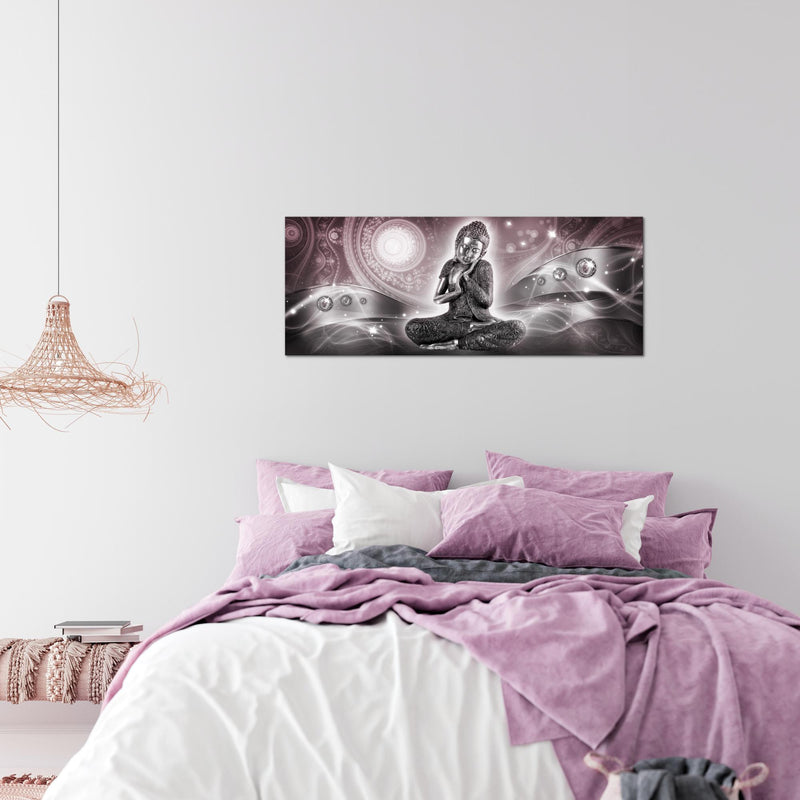 Runa Art Wandbild Buddha Zen 1 Teilig 100 x 40 cm Modern Bild auf Vlies Leinwand Feng Shui Wohnzimmer Schlafzimmer Rosa Grau 041612c