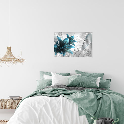 Runa Art Bild Blumen Lilien Modern Wandbilder Wohnzimmer 1 Teilig - Made In Germany - Abstrakt Grau Blau Flur 036815c