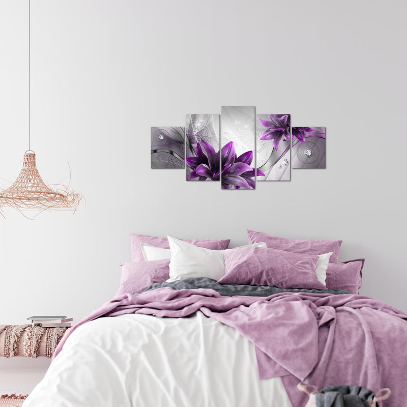 Runa Art Wandbilder Blumen Lilien 5 Teilig Bild auf Vlies Leinwand Deko Wohnzimmer Abstrakt Grau Violett 036852b
