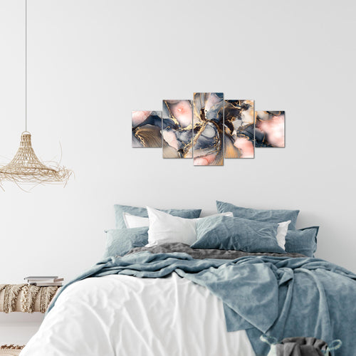 Runa Art Wandbilder Abstrakt 5 Teilig Bild auf Vlies Leinwand Deko Wohnzimmer Schlafzimmer Pastel blau rosa Gold 043852a