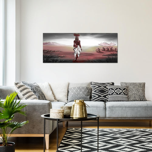 Runa Art Wandbild Afrika 100 x 40 cm Modern Bild auf Vlies Leinwand Rot Wohnzimmer Schlafzimmer Büro Landschaft 001612b
