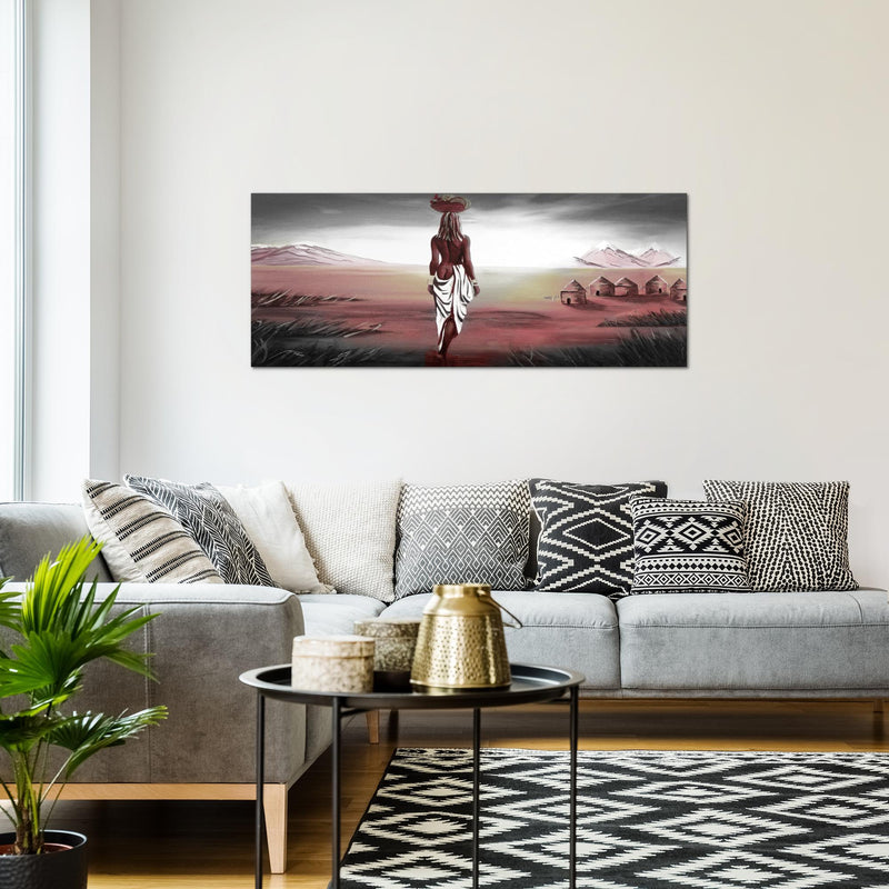 Runa Art Wandbild Afrika 100 x 40 cm Modern Bild auf Vlies Leinwand Rot Wohnzimmer Schlafzimmer Büro Landschaft 001612b