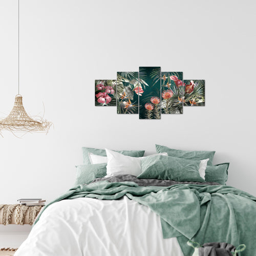 Runa Art Wandbilder Blumen 5 Teilig Bild auf Vlies Leinwand Deko Wohnzimmer Vintage Natur Grün Bunt 043352a