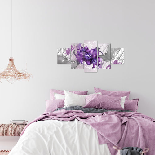Runa Art Wandbilder Blumen Lilien 5 Teilig Bild auf Vlies Leinwand Deko Wohnzimmer Abstrakt Violett Lila 016552c
