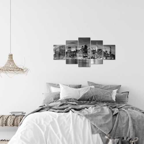 Runa Art Wandbilder New York City 5 Teilig Bild auf Vlies Leinwand Deko Wohnzimmer Büro USA Schwarz Weiss 010052b