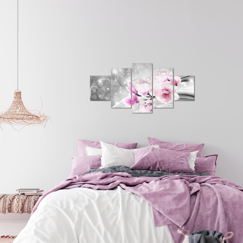 Runa Art Wandbilder Blumen Abstrakt 5 Teilig Bild auf Vlies Leinwand Deko Wohnzimmer 3D Optik Grau Rosa 035352a