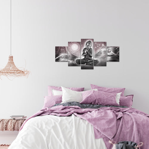 Runa Art Wandbilder Buddha Zen 5 Teilig Bild auf Vlies Leinwand Deko Wohnzimmer Schlafzimmer Feng Shui Rosa Grau 041652c