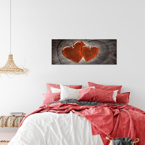 Runa Art Wandbild Herzen Holz 1 Teilig 100 x 40 cm Modern Bild auf Vlies Leinwand Romantisch Wohnzimmer Schlafzimmer Grau Rot 104112b