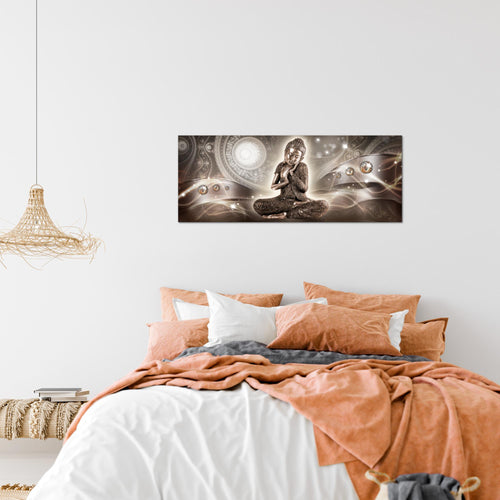 Runa Art Wandbild Buddha Zen 1 Teilig 100 x 40 cm Modern Bild auf Vlies Leinwand Feng Shui Wohnzimmer Schlafzimmer Braun 041612a