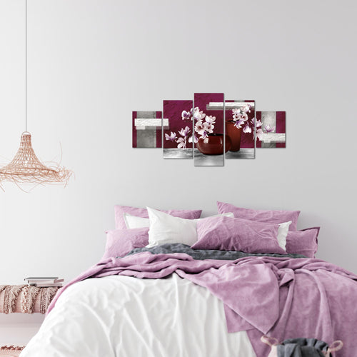 Runa Art Wandbilder Blumen Abstrakt 5 Teilig Bild auf Vlies Leinwand Deko Wohnzimmer Blumenvase Grau Rot 035252a