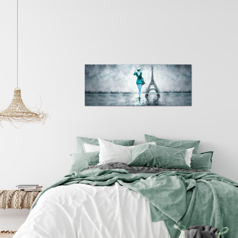 Runa Art Wandbild Paris Eifelturm 1 Teilig 100 x 40 cm Modern Bild auf Vlies Leinwand Abstrakt Wohnzimmer Schlafzimmer Türkis Grau 035612b