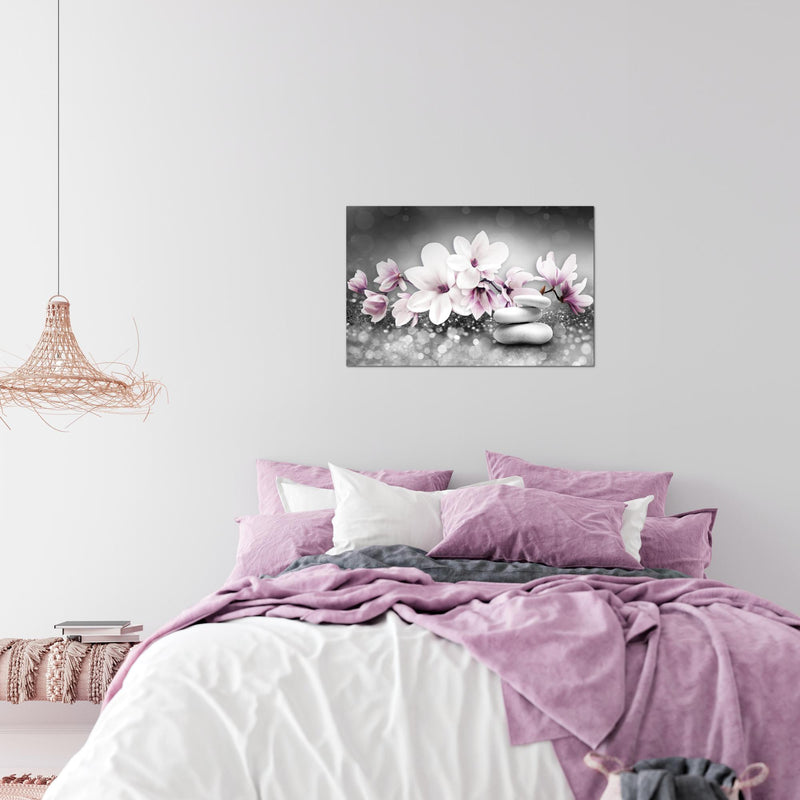 Runa Art Bild Blumen Magnolien Modern Wandbilder Wohnzimmer 1 Teilig - Made In Germany - Abstrakt Grau Rosa Flur 035415a