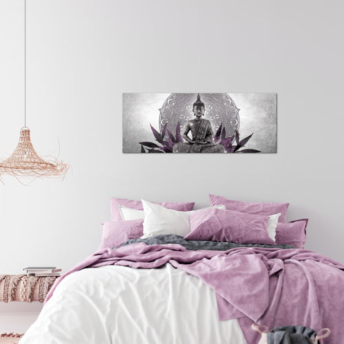 Runa Art Wandbild Buddha 1 Teilig 100 x 40 cm Modern Bild auf Vlies Leinwand Orientalisch Wohnzimmer Schlafzimmer Schwarz Weiss 031212c