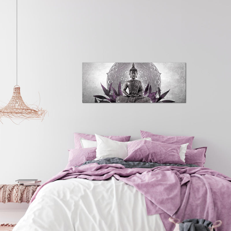 Runa Art Wandbild Buddha 1 Teilig 100 x 40 cm Modern Bild auf Vlies Leinwand Orientalisch Wohnzimmer Schlafzimmer Schwarz Weiss 031212c