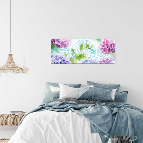 Runa Art Wandbild Blumen Hortensien 1 Teilig 100 x 40 cm Modern Bild auf Vlies Leinwand Mandala Wohnzimmer Bunt 017512b