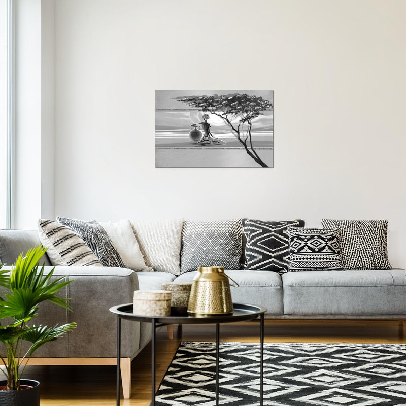 Runa Art Bild Afrika Modern Wandbilder Wohnzimmer Schlafzimmer Büro 1 Teilig - Made In Germany - Grau Frau Flur 000915c