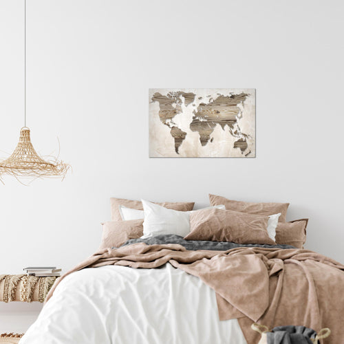 Runa Art Bild Weltkarte Modern Wandbilder Büro Wohnzimmer 1 Teilig - Made In Germany - Abstrakt Beige Braun Flur 035015a