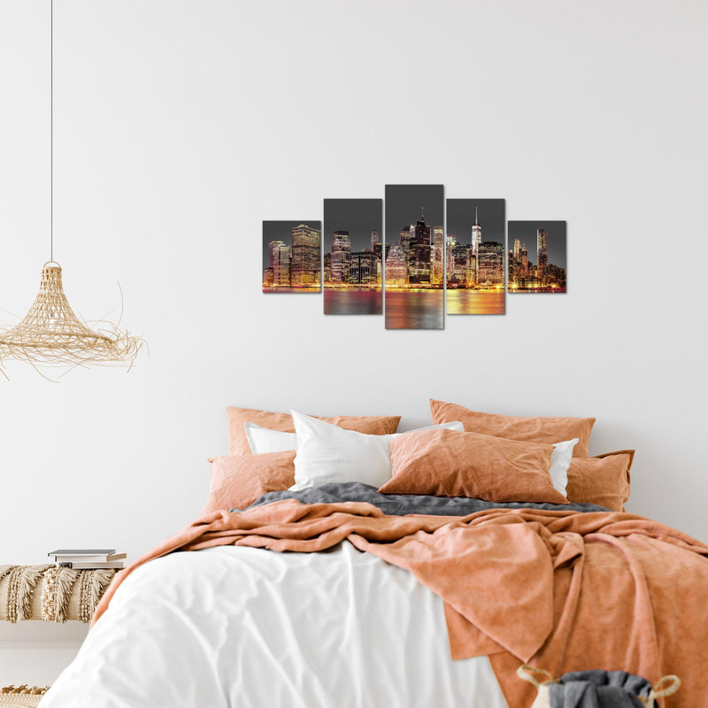 Runa Art Wandbilder New York City 5 Teilig Bild auf Vlies Leinwand Deko Wohnzimmer Büro Städte Braun Grau 010052a