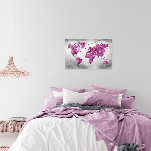 Runa Art Bild Weltkarte Modern Wandbilder Wohnzimmer Büro 1 Teilig - Made In Germany - Vintage Rosa Grau Flur 013315c