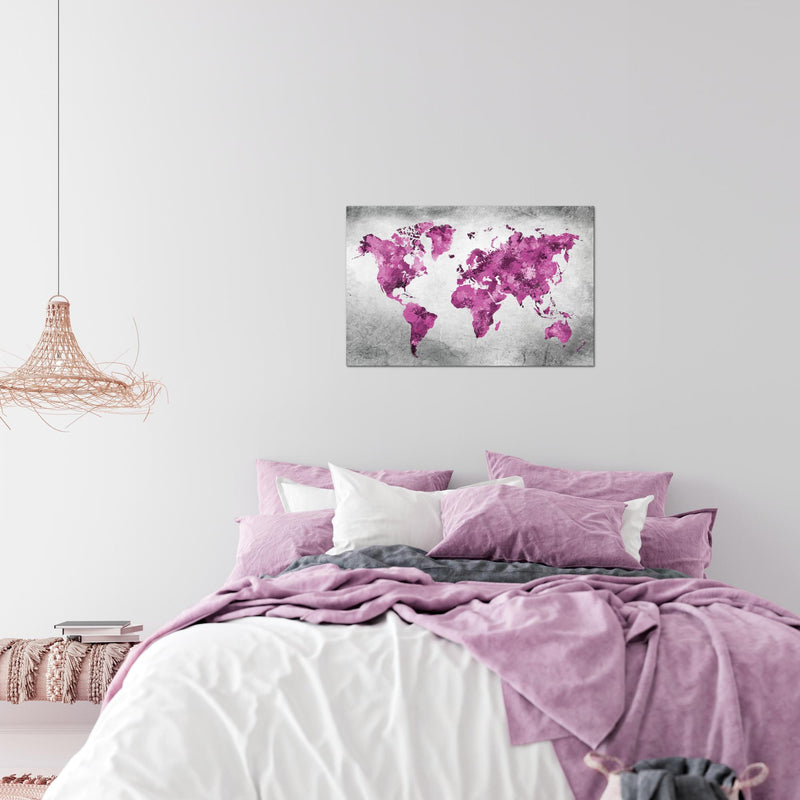Runa Art Bild Weltkarte Modern Wandbilder Wohnzimmer Büro 1 Teilig - Made In Germany - Vintage Rosa Grau Flur 013315c
