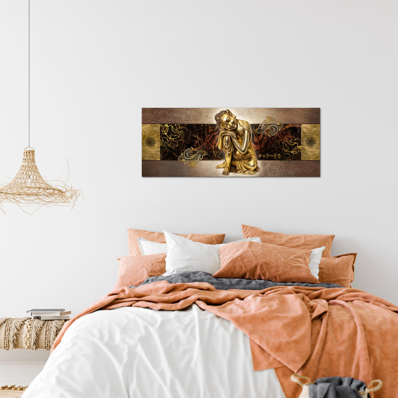 Runa Art Wandbild Buddha Zen 1 Teilig 100 x 40 cm Modern Bild auf Vlies Leinwand Feng Shui Wohnzimmer Schlafzimmer Gold 041312a