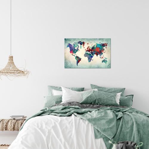 Runa Art Bild Weltkarte Modern Wandbilder Wohnzimmer Büro 1 Teilig - Made In Germany - Kontinente Bunt Grün Flur 105115b