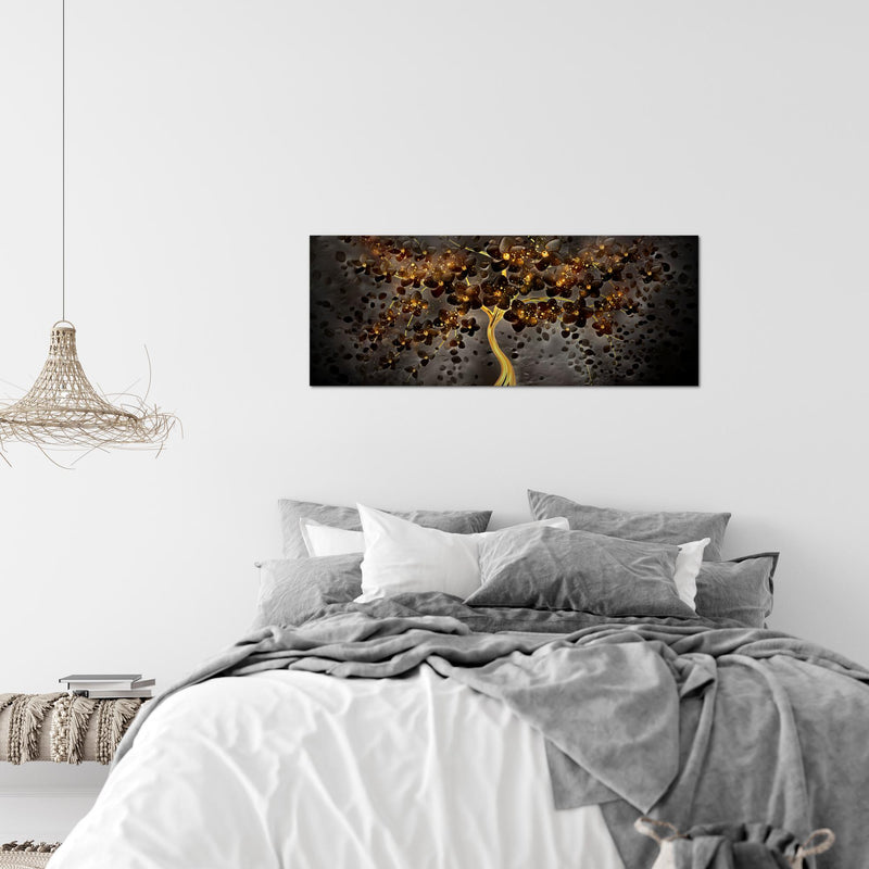 Runa Art Wandbild Blumen 1 Teilig 100 x 40 cm Modern Bild auf Vlies Leinwand Abstrakt Baum Wohnzimmer Schwarz Gold 039712c
