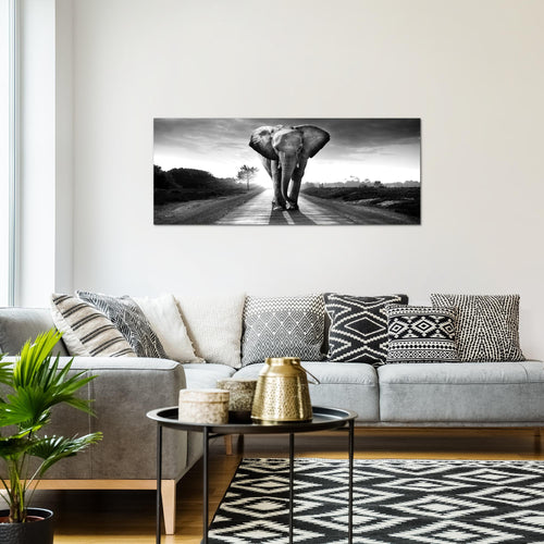 Runa Art Wandbild Afrika Elefant 100 x 40 cm Modern Bild auf Vlies Leinwand Tiere Wohnzimmer Schlafzimmer Schwarz Weiss 042612c