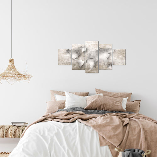 Runa Art Wandbilder Weltkarte 5 Teilig Bild auf Vlies Leinwand Deko Büro Wohnzimmer Steinoptik Beige Braun 025752a