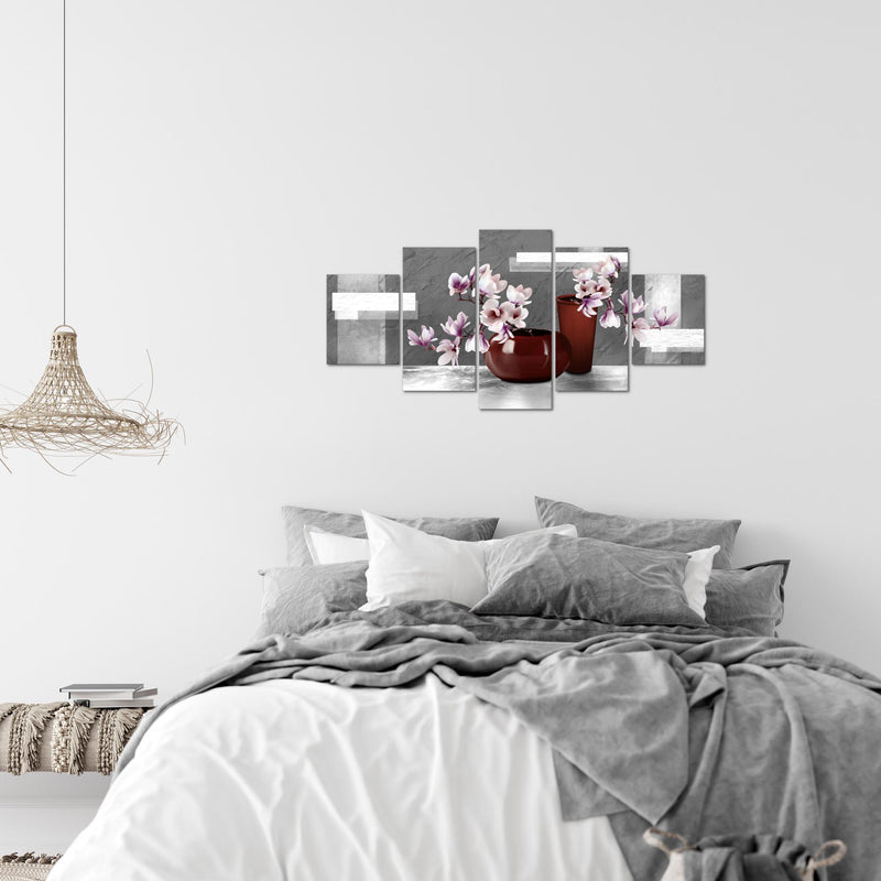 Runa Art Wandbilder Blumen Abstrakt 5 Teilig Bild auf Vlies Leinwand Deko Wohnzimmer Blumenvase Grau Rosa 035252c