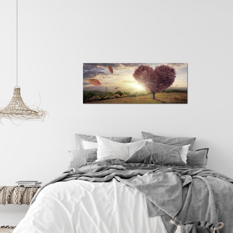 Runa Art Wandbild Herbst Baum Herz 1 Teilig 100 x 40 cm Modern Bild auf Vlies Leinwand Panorama Wohnzimmer Schlafzimmer Beige Braun 605812c