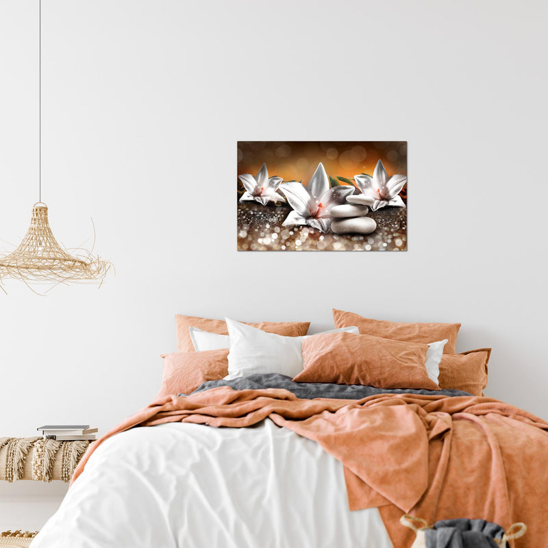 Runa Art Bild Blumen Lilien Modern Wandbilder Wohnzimmer 1 Teilig - Made In Germany - Abstrakt Beige Braun Flur 035815a