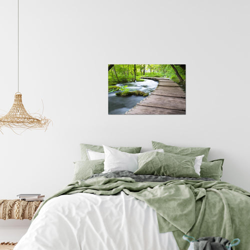 Runa Art Bild Landschaft Brücke Modern Wandbilder Schlafzimmer Wohnzimmer 1 Teilig - Made In Germany - Fluss Baum Grün Flur 607415a