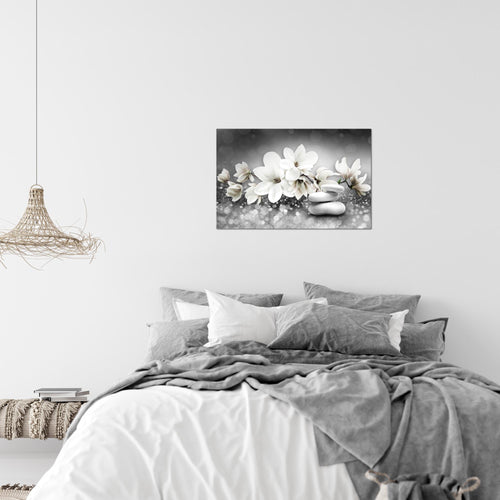 Runa Art Bild Blumen Magnolien Modern Wandbilder Wohnzimmer 1 Teilig - Made In Germany - Abstrakt Schwarz Weiss Flur 035415c