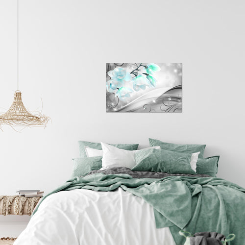 Runa Art Bild Blumen Abstrakt Modern Wandbilder Wohnzimmer 1 Teilig - Made In Germany - Diamant Grau Türkis Flur 035315c