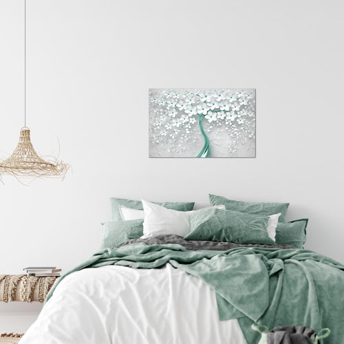 Runa Art Bild Blumen Modern Wandbilder Wohnzimmer 1 Teilig - Made In Germany - Abstrakt Baum Weiss Türkis Flur 039715b