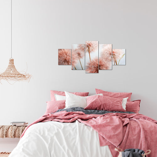 Runa Art Wandbilder Blumen Pusteblumen 5 Teilig Bild auf Vlies Leinwand Deko Wohnzimmer Natur Grau Rosa 042052a