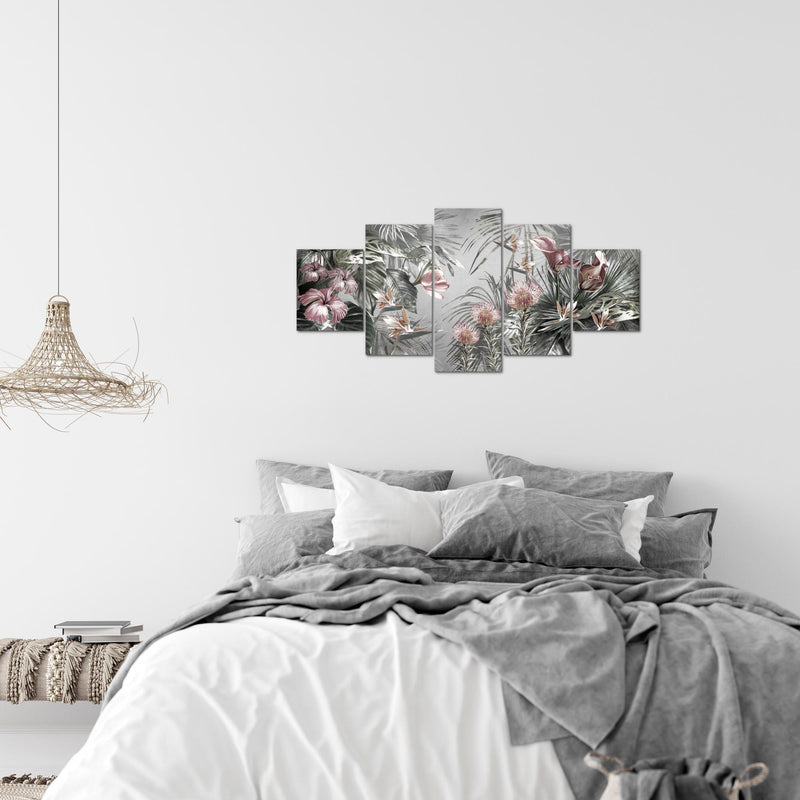 Runa Art Wandbilder Blumen 5 Teilig Bild auf Vlies Leinwand Deko Wohnzimmer Vintage Natur Grau 043352c
