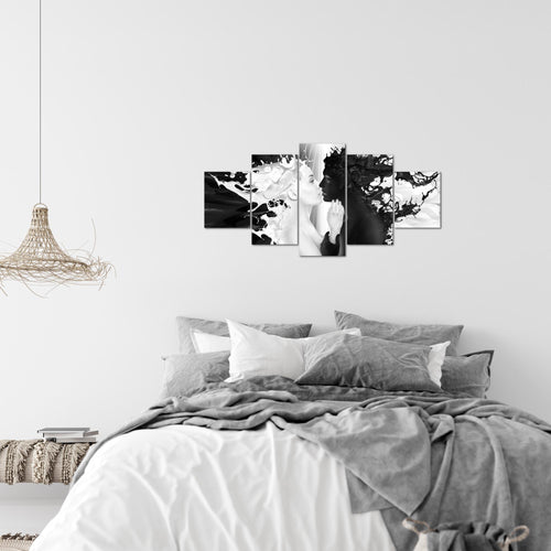 Runa Art Wandbilder Milk und Coffee 5 Teilig Bild auf Vlies Leinwand Deko Wohnzimmer Schlafzimmer Liebe Schwarz Weiss 005052b