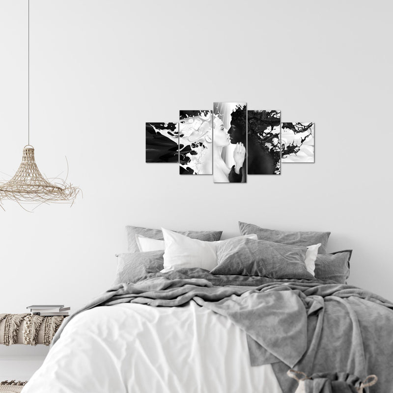 Runa Art Wandbilder Milk und Coffee 5 Teilig Bild auf Vlies Leinwand Deko Wohnzimmer Schlafzimmer Liebe Schwarz Weiss 005052b