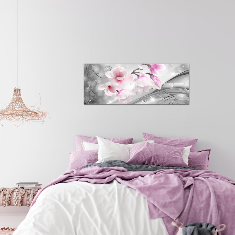 Runa Art Wandbild Blumen Abstrakt 1 Teilig 100 x 40 cm Modern Bild auf Vlies Leinwand 3D Optik Wohnzimmer Grau Rosa 035312a