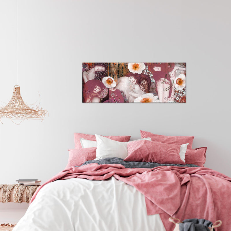 Runa Art Wandbild Collage Gustav Klimt 1 Teilig 100 x 40 cm Modern Bild auf Vlies Leinwand Alte meister Wohnzimmer Rosa 018512b
