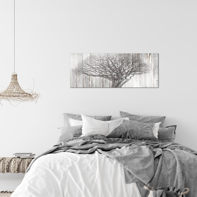 Runa Art Wandbild Baum Abstrakt 1 Teilig 100 x 40 cm Modern Bild auf Vlies Leinwand Holzmotiv Wohnzimmer Schwarz Weiss 039912b