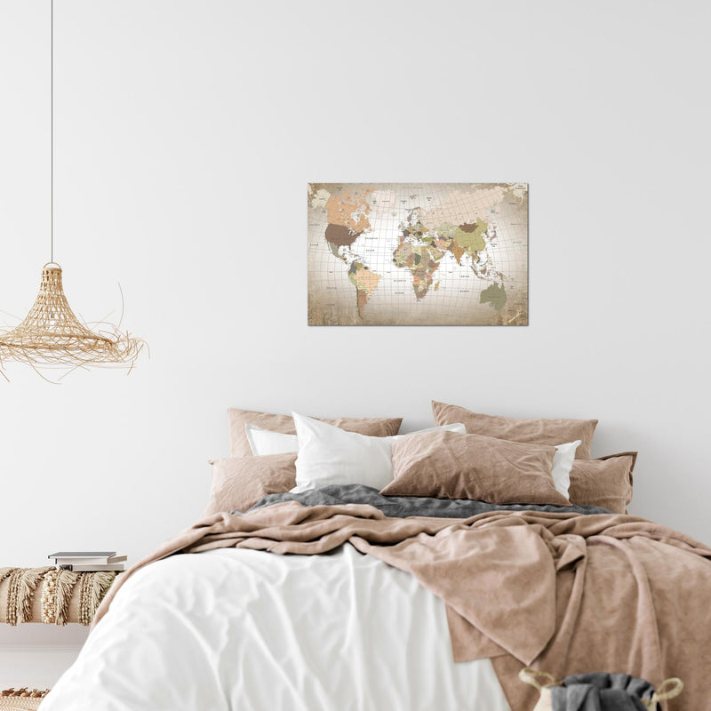 Runa Art Bild Weltkarte Modern Wandbilder Wohnzimmer Büro 1 Teilig - Made In Germany - Kontinente Beige Flur 023315b