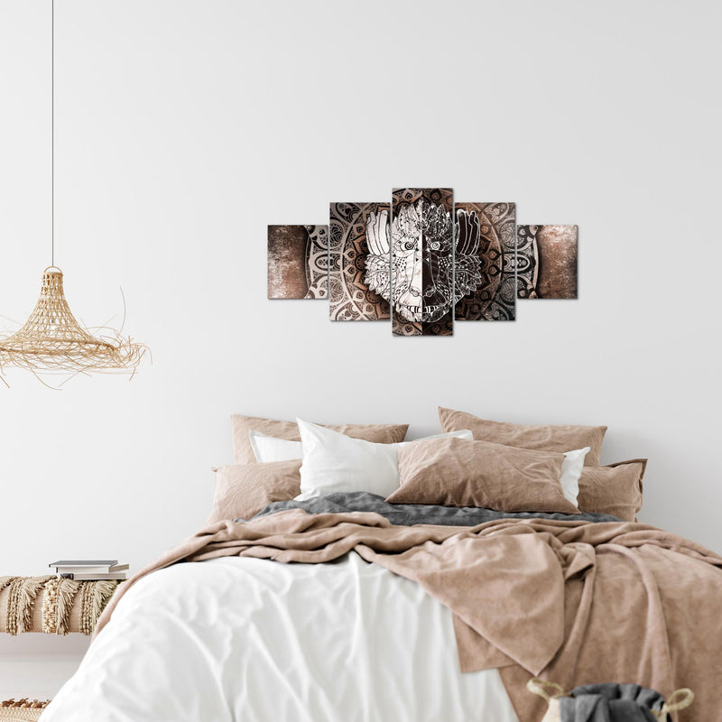 Runa Art Wandbilder Mandala Abstrakt 5 Teilig Bild auf Vlies Leinwand Deko Wohnzimmer Schlafzimmer Kupfer Beige Braun 040152c