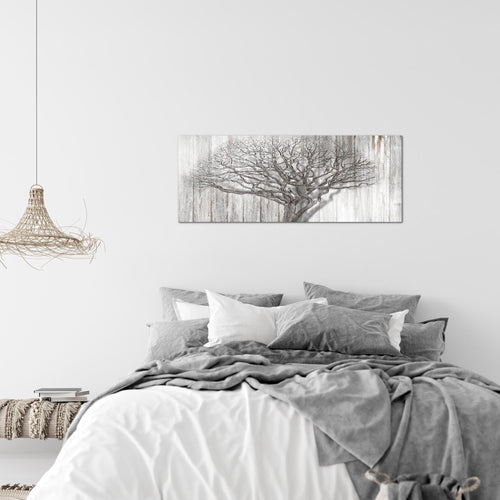 Runa Art Wandbild Baum Abstrakt 1 Teilig 100 x 40 cm Modern Bild auf Vlies Leinwand Holzmotiv Wohnzimmer Schwarz Weiss 039912b