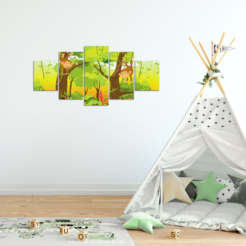 Runa Art Wandbilder Tiere Dschungel 5 Teilig Bild auf Vlies Leinwand Deko Spielzimmer Baby Kinderzimmer Bunt 001852b