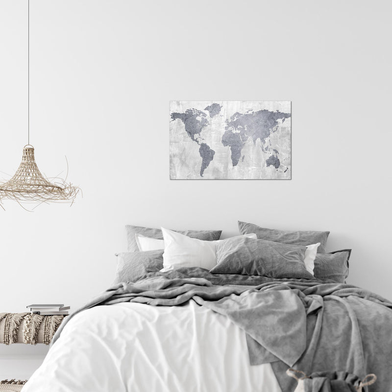 Runa Art Bild Weltkarte Modern Wandbilder Büro Wohnzimmer 1 Teilig - Made In Germany - Landkarte Beton Grau Flur 104315c