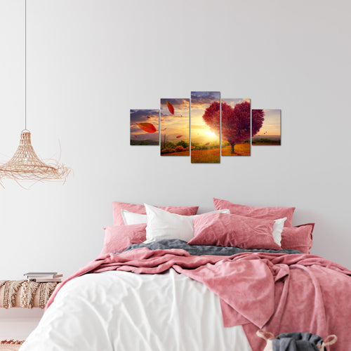 Runa Art Wandbilder Herbst Baum Herz 5 Teilig Bild auf Vlies Leinwand Deko Wohnzimmer Schlafzimmer Natur Rot Blau 605852a