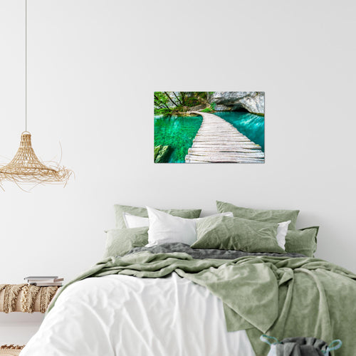 Runa Art Bild Landschaft Brücke Modern Wandbilder Schlafzimmer Wohnzimmer 1 Teilig - Made In Germany - Natur Grün Beige Flur 607415b